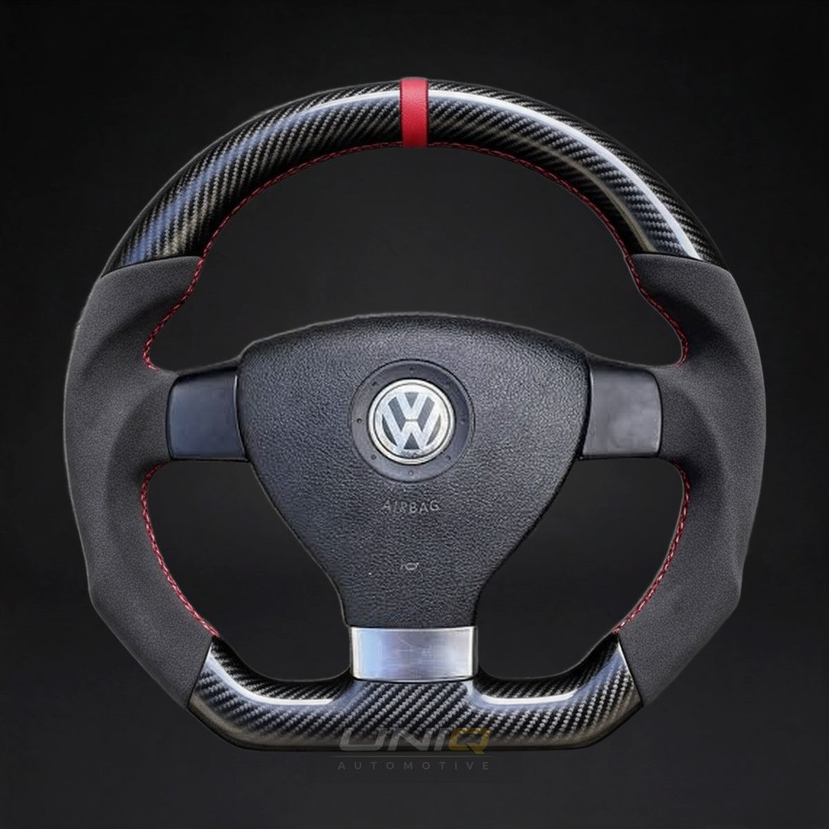 Volkswagen Golf MK5 GTI Style Custom Steering Wheel - flat bottom with red stripe