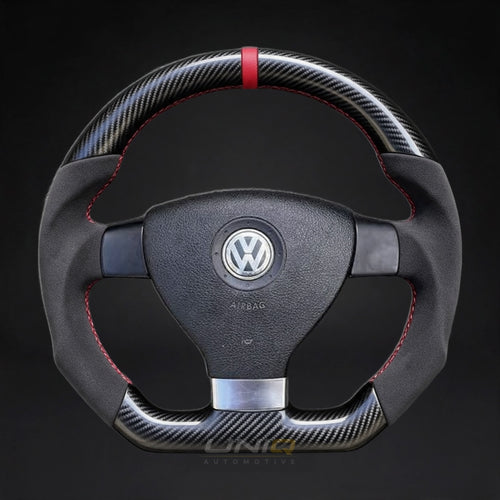 Volkswagen Golf MK5 GTI Style Custom Steering Wheel - flat bottom with red stripe